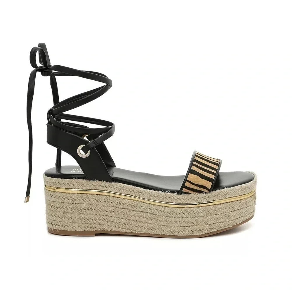 Bleecker & Bond Odette Tiger Calf Hair Espadrille Wedge Sandals 6 New
